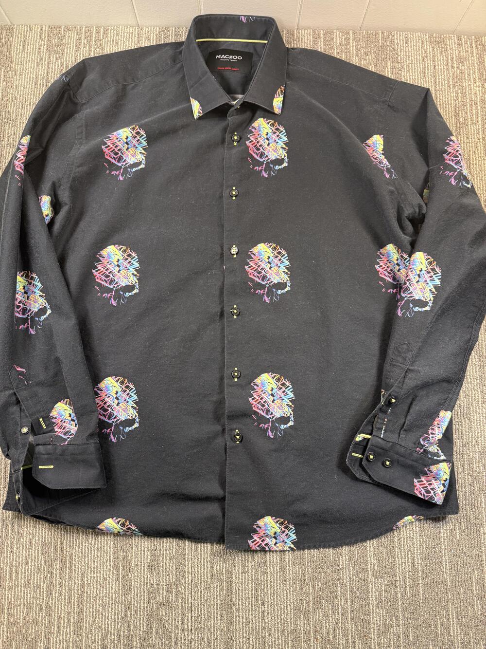 Maceoo Shirt Mens Extra Large Black Button Down Long Sleeve Skull Print Graphic